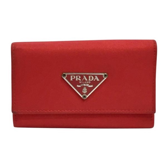 Prada Accessories - Prada red nylon triangle logo 6 key case
